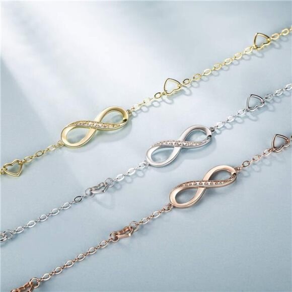 Billie Bijoux Sterling Silver Infinity Anklet Adjustable CZ Heart Charm - Picture 6 of 7